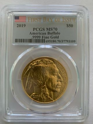 2019 1 Oz $50 Gold American Buffalo Pcgs Ms 70 - First Day Of Issue