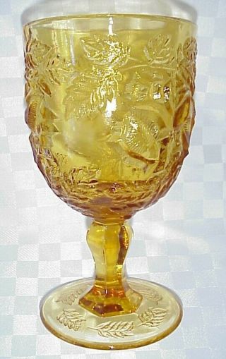 Vintage Fenton / L.  G.  Wright Madonna Inn Wild Rose Goblet Amber 6 ½” Glass 12oz