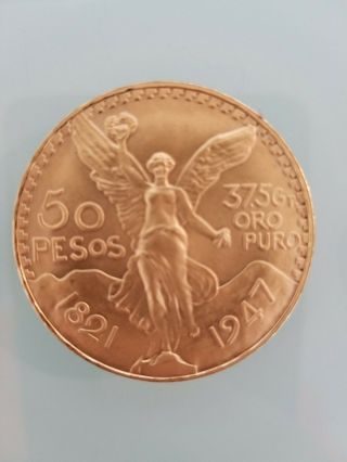 1947 50 Pesos Mexico Gold 37.  5g.  Bu