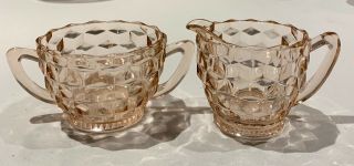 Jeannette Glass Pink Cube Cubist Creamer And Sugar Set Depression Glass