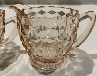 Jeannette Glass Pink Cube Cubist Creamer And Sugar Set Depression Glass 2