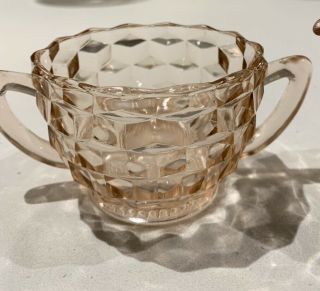 Jeannette Glass Pink Cube Cubist Creamer And Sugar Set Depression Glass 3