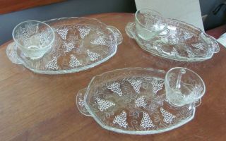 Vintage Anchor Hocking Anchorglass Serva Snack Set 3 Serving Trays and Cups Box 3