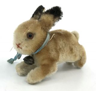 Steiff Hoppy Rabbit Mohair Plush 8cm 3in 1960s Glass Eyes Jingle Bell Vintage
