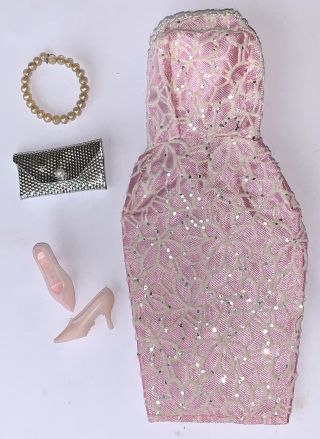 Vintage Barbie Clone Fashion Babs/petra/premiere? Pink Cocktail Dress/bag/heels
