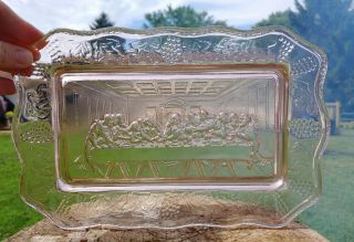 The Last Supper Vtg Jesus Tiara Indiana Glass Bread Plate Tray Pink 11 " X 7 "