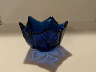 Vintage Cobalt Blue Glass Tulip Flower Candle Holder (142)