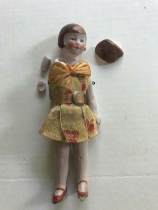 Antique All Bisque Flapper Doll German Dollhouse With Wired Hands
