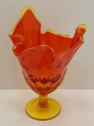 Vintage Mid Century Modern Amberina Stretch Glass Vase Compote 9 "