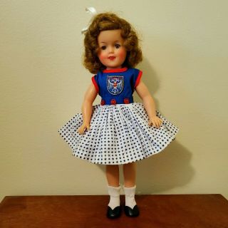 Vintage 1950s 12 " Ideal Shirley Temple Doll,  Red And Navy Blue Dress