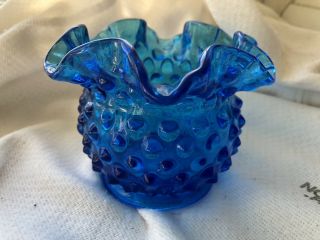 Vintage Fenton Blue Hobnail Glass Rose Bowl Vase