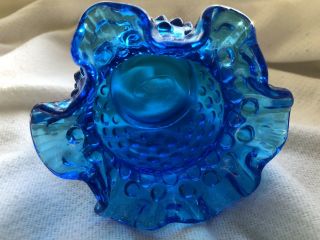 Vintage Fenton Blue Hobnail Glass Rose Bowl Vase 3