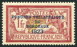 France 1923 Bordeaux Philatelic Congress Ovpt.  (scott 197),  Never Hinged