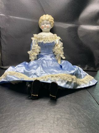 Antique Large China Shoulder Head Doll 24 In - Kid Leather Body -