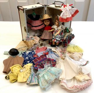Vintage Vogue Ginny Doll & Friend In Trunk With Clothes For Repair,  Restoration