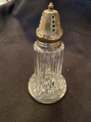 Vintage Pressed Glass Sugar Shaker Silver Plated Lid 6 "