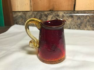 Vintage Blown Crackle Glass Amberina Red Creamer Small Pitcher