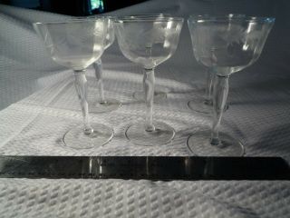 Vintage Set Of 6 Etched Crystal Champagne Coupe Glasses