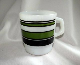 Vintage Anchor Hocking Fire King Coffee Mug Green And Black Stripes