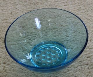 Vintage Blue 5 1/2 " Bowl With Raised Bubbles On The Bottom Side Depression Glass