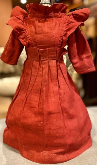 512 Antique Doll Red Cotton Dress For Antique Or Early Doll