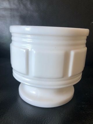 Vintage White Milk Glass Footed Planter Bowl,  Jardiniere Square Motif 4.  5” D