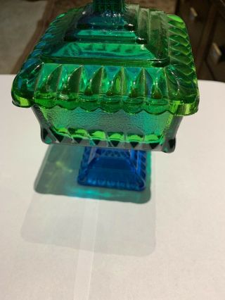vintage green And Blue glass candy dish with lid 2
