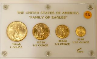 1986 First Year Of The American Gold Eagle 4 Piece Set In Capital Plastic Casing