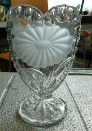 Anna Hutte Bleikristall Lead Crystal Frosted Rose Heart Vase Germany Glass