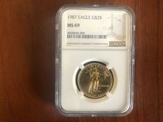 1987 $25 Ngc Ms69 American Gold Eagle 1/2 Ounce