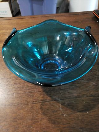 Vintage Viking Bluenique Blue Mid Century Modern Art Glass Bowl,  Candy Dish Euc