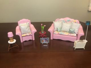 Vntg 1987 Barbie Sweet Roses Sofa Bed Couch & Chair W/ Cushions Pillows,
