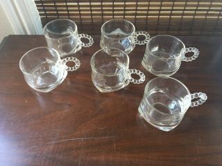 6 Vintage Hazel Atlas Ball And Ribbed Punch Cups Round Handles Beaded