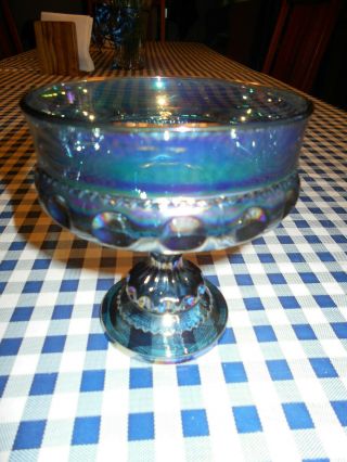 Vintage Indiana Glass Thumbprint Blue Carnival Glass Compote Candy Dish