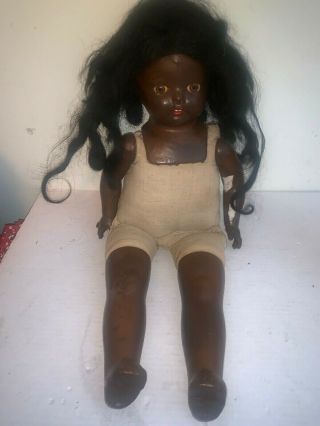 Vtg African - American Composition Head & Plaster Baby Doll 19” X 7” C1800 C1900❤️