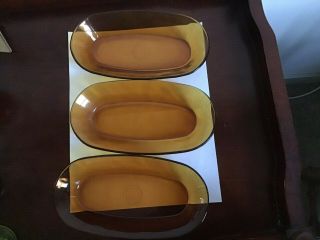 Vtg Duralex Amber Glass 3 Pc Side Dishes/bowl Cristal D 