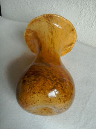 Vintage Murano Art Style Caramel Vase With Brown Swirls And Spatters 15 Cm Tall