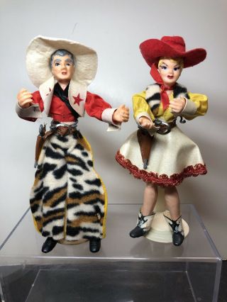 6.  5” Vintage 1950’s Flagg Dolls All Cowboy & Cowgirl Western Set Of 2 L