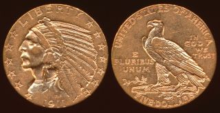 1911 Usa $5 Gold Half Eagle (xf).  24 Troy Oz Act.  Gold Wt