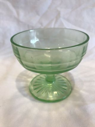Vintage Green Depression Uranium Vaseline Glass Footed Sorbet Dish
