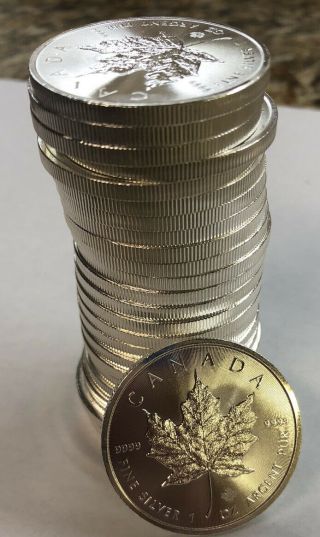 2017 Canadian Silver Maple Leaf Tube Of 25.  9999 Fine Silver Coins