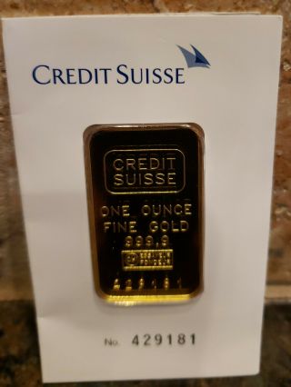 1 Oz.  9999 Fine Gold Bar - Credit Suisse