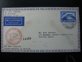 Deutsches Reich Mi.  438 South America Zeppelin Stamp On Cover Cv $600.  00