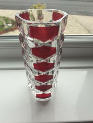 Vintage French Geometric Ruby Red And Clear Vase By J.  G Durand 1960s/70s