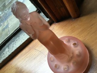 Vintage Art Deco Sowerby Glass Nude Seated Lady Frog - Frosted Pink.  Frog Only 3