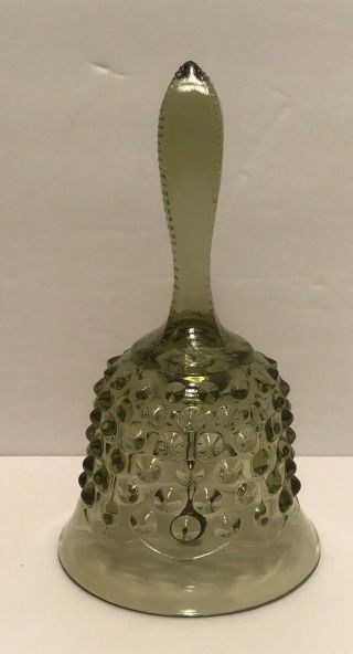 Vintage Fenton Hobnail Green Glass Bell With Clacker