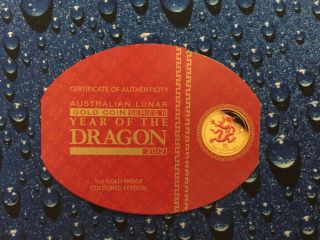 2012 1 Oz Gold Colorized Australian Lunar Year Of The Dragon Coin From The Perth