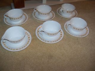 Set Of 6 Corelle Butterfly Gold Hook Handle Cups & Saucers