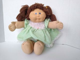 1985 Cabbage Patch Kids 16 " Girl Doll W/ Clothes Cpk Brown Hair Blue Eyes " Kt "