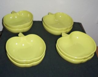 Set Of 8 Vintage Green Apple Shaped Dishes Bowls Milk Glasses Great Shape